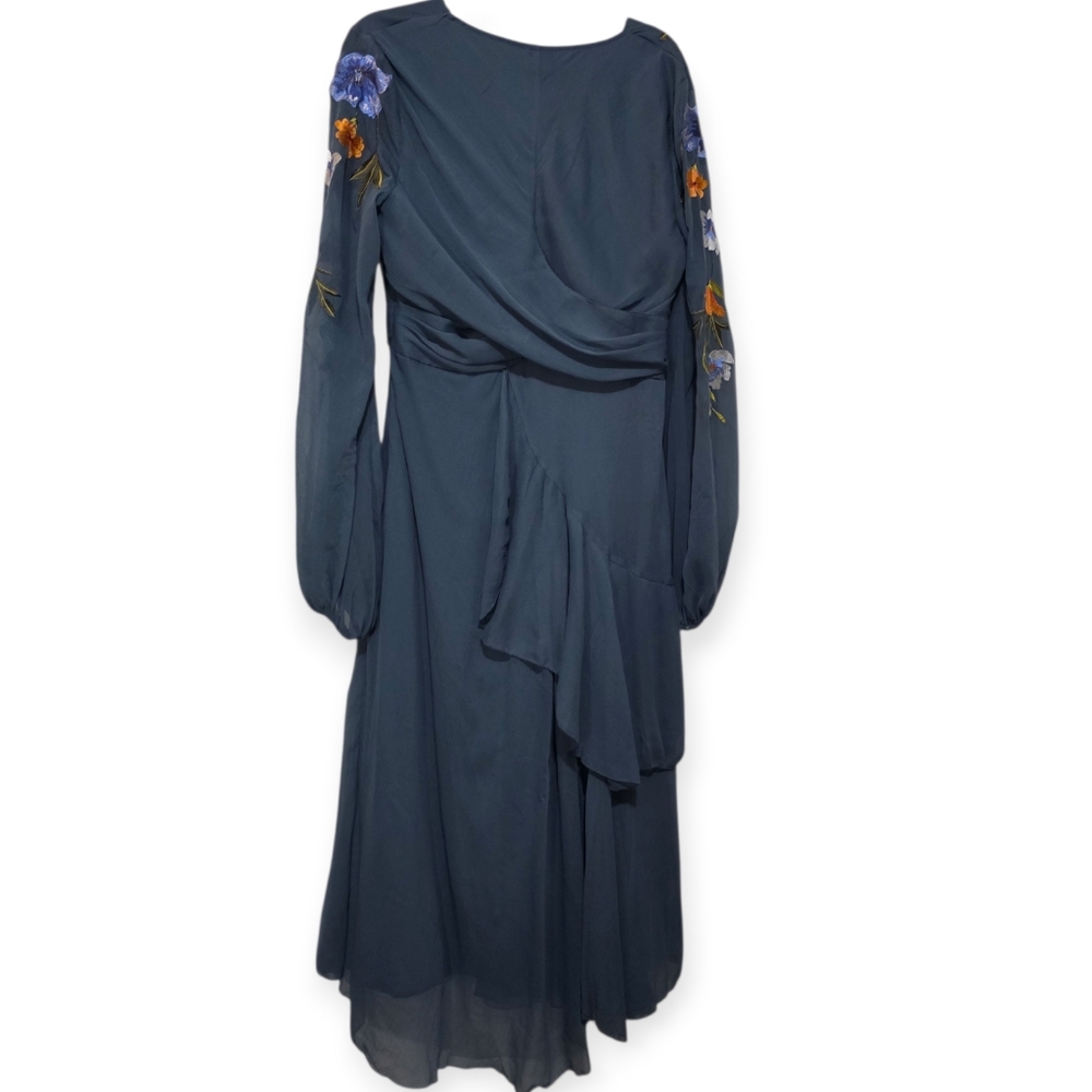ASOS Blue Floral Embroidered Wrap Style Midi Dress US 12 - Picture 6 of 6